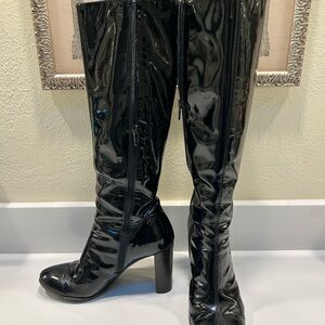 Theory Shiny Black Heeled Boots